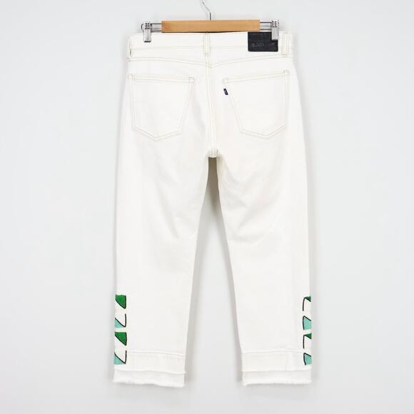 Levi's Made & Crafted Slim Crop Hand Beaded Straight Leg Jean In White Size 30 - Picture 2 of 10